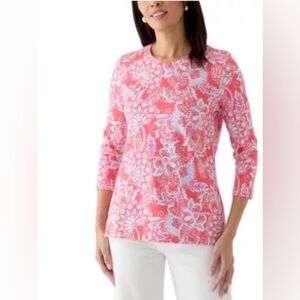 Kim Rogers® Women's 3/4 Sleeve Scenic Print T-Shirt in Coral Woodblock, Size XXL